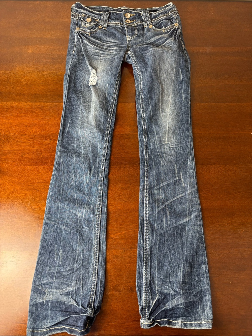 Rue21 Women's Blue Flared Distressed Jeans